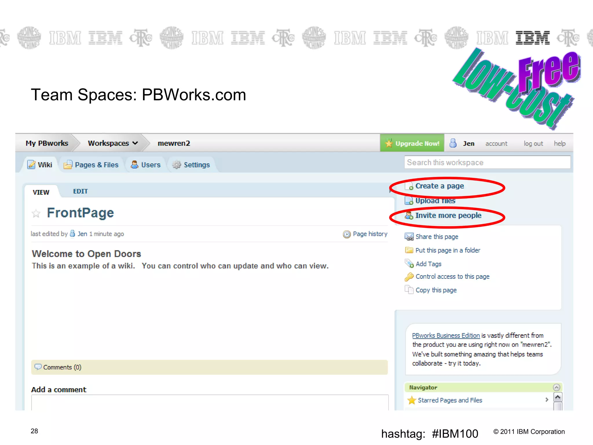 Team Spaces: PBWorks.com Low-cost Free 