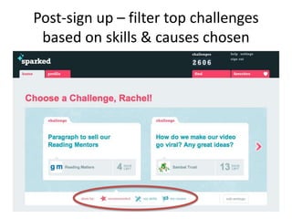 Post-sign up – filter top challenges based on skills & causes chosen 