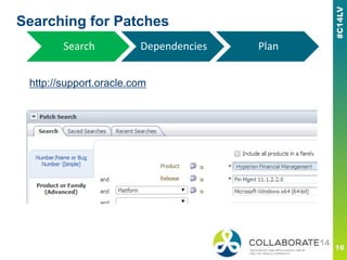 Searching for Patches
http://support.oracle.com
Search Dependencies Plan
 