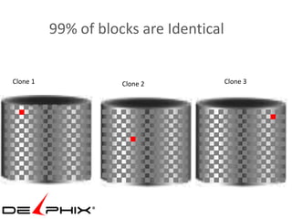 99% of blocks are Identical


Clone 1              Clone 2            Clone 3
 
