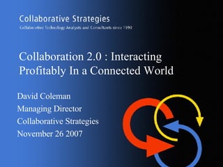 Collaboration 2.0 : Interacting Profitably In a Connected World David Coleman Managing Director Collaborative Strategies  November 26 2007 