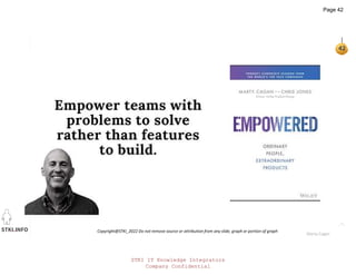 STKI.INFO
42
Copyright@STKI_2022 Do not remove source or attribution from any slide, graph or portion of graph
42
Marty Cagan
STKI IT Knowledge Integrators
Company Confidential
Page 42
 