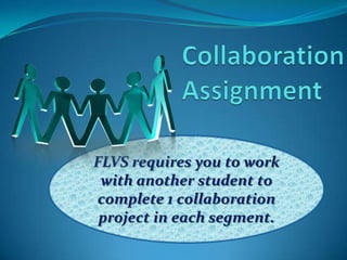 Collaboration Assignment FLVS requires you to work with another student to complete 1 collaboration project in each segment.  