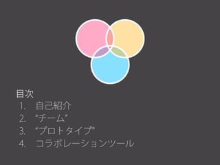 1. 自己紹介
2. チーム
3. プロトタイプ"
4. コラボレーションツール
目次
 