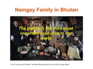 Namgay Family in Bhutan 
The potato is the third most 
important food crop in the 
world 
* From “Food Around The World” with Peter Menzel’s pictures from the book "Hungry Planet" 
 