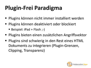 Plugin-Frei Paradigma
 Plugins können nicht immer installiert werden
 Plugins können deaktiviert oder blockiert
   Beis...