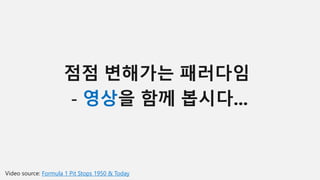 점점 변해가는 패러다임
- 영상을 함께 봅시다...
Video source: Formula 1 Pit Stops 1950 & Today
 
