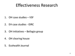 Current research on developing collaborations across sectors for zoonoses prevention and control