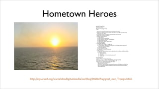 Hometown Heroes
                                                  Hometown Heroes
                                                  “Inspiration” iMovies
                                                  8th Grade Technology Trends
                                                  - 2009

                                                  1. Find a local community member who is inspirational to others
                                                  2. Work as an individual or ﬁnd a partner who wants to work with you. (They do not
                                                     have to be in this class.)
                                                  3. Contact the person to see when a good interview time would be.
                                                  4. Write a list of interview questions.
                                                  5. Interview method choices:
                                                     1. Video camera
                                                     2. iSight camera in PhotoBooth
                                                     3. Voice recorder - audio only - Garage Band
                                                     4. Digital camera for stills
                                                     5. Video iChat > Video > Record Chat
                                                     6. Pencil and paper
                                                  6. Information Gathering
                                                     1. Take NOTES! - paper or Google doc.
                                                     2. Jot down ideas - statements that stand out, B-roll footage ideas, scenes and
                                                         shots you may want to gather
                                                     3. Follow-up questions
                                                     4. Action items (To-do list)
                                                     5. Keep track of any and all sources
                                                  7. Project Planning
                                                     1. Paper plan and storyboard must be approved prior to editing or additional ﬁlming
                                                     2. Storyboard Options
                                                         1. Paper storyboard
                                                         2. Inspiration
                                                         3. Spreadsheet or word processing document
                                                         4. Comic Life

                                                  REQUIREMENTS:
                                                  !approx. 2-3 min. movie for ﬁnal product
                                                  !All images, music, etc. MUST BE ORIGINAL and created by YOU
                                                  !Use a variety of shots, camera, angles, A-roll/B-roll, etc.
                                                  !The movie must address the following KEY IDEAS:
                                                    • Why is this person inspirational?
                                                    • Message/Advice to others
                                                    • Share some new knowledge gained about this person/ Something you know now
                                                       that you didn!t know before/ Something the rest of the world should know about
                                                       this hometown hero.




http://ops.esu8.org/users/ohsdigitalmedia/weblog/28d0e/Support_our_Troops.html
 