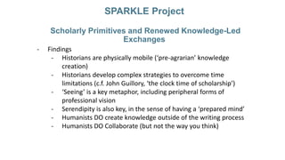 SPARKLE Project
Scholarly Primitives and Renewed Knowledge-Led
Exchanges
- Findings
- Historians are physically mobile (‘p...