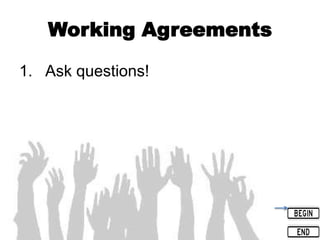 Working Agreements
1. Ask questions!
 
