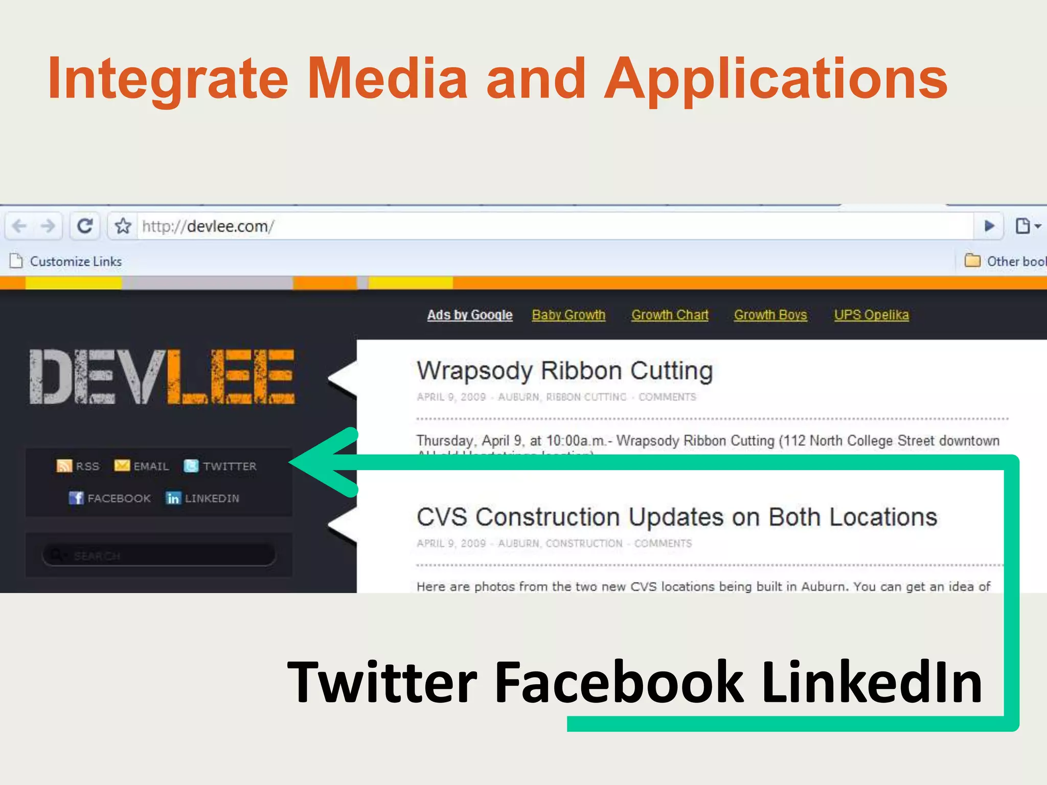 Integrate Media and ApplicationsTwitter Facebook LinkedIn