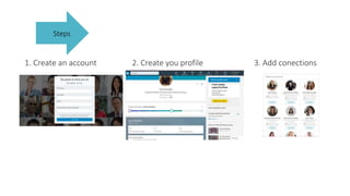 1. Create an account 2. Create you profile 3. Add conections
Steps
 