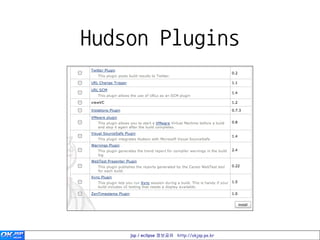Hudson Plugins




    jsp / eclipse 정보공유 http://okjsp.pe.kr
 
