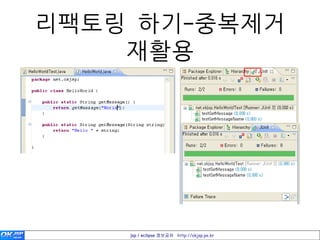 리팩토링 하기-중복제거
    재홗용




    jsp / eclipse 정보공유 http://okjsp.pe.kr
 