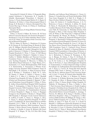 GlobalSurg Collaborative
Switzerland: R. Schmid, D. Schivo, V. Despotidis (Bürg-
erspital Solothurn); S. Breitenstein, R. F. Staerkle, E.
Schadde (Kantonsspital Winterthur); F. Deichsel, A.
Gerosa, A. Nocito (Kantonsspital Baden); D. A. Raptis, B.
Mijuskovic, M. Zuber, L. Eisner (Kantonsspital Olten); S.
Kruspi, K. B. Reinisch, C. Schoewe (Kreisspital Fuer Das
Freiamt Muri Ag); A. Novak, A. F. Palma, G. Teufelberger
(Kreisspital Muri).
Tanzania: M. Kimaro, R. King (Mbalizi Christian Desig-
nated Hospital).
Turkey: A. Zeynel A. Balkan, M. Gumar, M. Ali Yavuz
(Harran University Research and Treatment Hospital); U.
Karabacak, G. Lap, B. B. Ozkan (Ondokuz Mayis Univer-
sity); B. B. Ozkan, M. Karakahya (Ordu University Train-
ing and Research Hospital).
UK: R. Adams, R. Morton, L. Henderson, R. Gratton,
K. D. Clement, K. Yu-Ching Chang, D. Mcnish, R. Mcin-
tosh, W. Milligan (Aberdeen Royal Infirmary); B. Skelly,
H. Anderson-Knight, R. Lawther (Altnagelvin Area Hos-
pital); J. Onimowo, V. Shatkar, S. Tharmalingam (Queen’s
Hospital Romford); E. Woin, T. Fautz, O. Ziff (Barnet
General Hospital); S. Dindyal, S. Talukder, S. Arman, V.
Gadhvi, S. Talukder (Basildon and Thurrock University
Foundation Trust); L. S. Chew, J. Heath (Blackpool Vic-
toria Teaching Hospitals); N. Blencowe, S. Hallam, K.
Gash (Bristol Royal Infirmary); G. Singh Mannu, D.-C.
Zachariades, A. C. Snaith (Buckinghamshire NHS Trust);
T. S. Hettiarachchi, A. Nesaratnam, J. Wheeler (Cam-
bridge University Hospitals NHS Foundation Trust); D.
McCullagh, J. M. Clements, A. Khan (Causeway Hospi-
tal); F. Koumpa, C. Neophytou, J. Roth, W. C. Soon,
M. Deputy, A. Ahmed, A. Ashton, J. Vincent, J. Almy,
T. Khan, J. L. Y. Allen, C. J. Mcintyre, D. C. Marshall
(Charing Cross Hospital); M. Sykes, N. Behar, H. Jordan
(Chelsea and Westminster Hospital); Y. Rajjoub, T. Sher-
man (Cheltenham General Hospital); T. White, A. Watts,
R. Ardley (Chesterfield Royal Hospital NHS Foundation
Trust); T. Arulampalam, A. Shah, D. Brown (Colchester
Hospital University NHS Foundation Trust); E. Blower,
P. Sutton, K. Gasteratos, D. Vimalachandran (Countess
of Chester Hospital); C. Magee, G. Irwin, A. Mcguigan
(Craigavon Area Hospital); S. Mcaleer, C. Morgan (Daisy
Hill Hospital); S. Braungart (Leeds General Infirmary);
K. Lafferty, P. Labib, A. Tanase, C. Mangan, L. Reza,
A. Tanase, C. Mangan (Derriford Hospital); H. Wood-
ward, C. Gouldthorpe, M. Turner (Diana Princess of Wales
Hospital); J. R. L. Wild, T. A. M. Malik, V. K. Proctor
(Doncaster Royal Infirmary NHS Foundation Trust); K.
Hewage, J. Davies (Dorset County Hospital); A. Dubois,
S. Sarwary, A. Zardab, A. Grant, R. Mcintyre (Dr Gray’s
Hospital); Y. P. Mogan, W. Ho, B. F. Hon Khi Chong
(Dumfries and Galloway Royal Infirmary); S. Tewari, G.
Humm, E. Farinella (East and North Hertfordshire NHS
Trust Lister Hospital); N. J. Hall, N. J. Wright, C. P.
Major (Evelina Children’s Hospital); T. Xerri, P. De Bono,
J. Amin, M. Farhad, J. F. Camilleri-Brennan, A. G. N.
Robertson, J. Swann, J. Richards, A. Jabbar, M. Attard,
H. Burns, E. Macdonald, M. Baldacchino, J. Skehan, J.
Camilleri-Brennan (Forth Valley Royal Hospital); T. Fal-
coner Hall, M. Gimzewska, G. Mclachlan (Frimley Park
Hospital); J. Shah, J. Giles (George Elliot Hospital); S.
Chiu, B. Weber, S. Man Yeng Chiu, S. Highcock (Gilbert
Bain Hospital); M. Hassan, W. Beasley, A. Vlachogior-
gos, S. Dias, G. Maharaj, R. Mcdonald (Glangwili General
Hospital); A. Macdonald, P. Witherspoon, A. Baird (Glas-
gow Southern General Hospital); P. Sarmah, N. Green, H.
Youssef (Good Hope Hospital); K. Cross, C. M. Rees, B.
Van Duren (Great Ormond Street Hospital for Children
NHS Foundation Trust); E. Upchurch (Great Western
Hospital); K. Khan, H. Abudeeb, A. Hammad (Hairmyres
Hospital, NHS Lanarkshire); S. Karandikar, D. Bowley, A.
Karim (Heart of England Foundation Trust); W. Chachul-
ski, L. Richardson, G. Dawnay, B. Thompson, A. Mis-
try, A. Bhangu, M. Ghetia, S. Roy, O. Al-Obaedi, M.
Ghetia, K. Das (Hereford County Hospital); A. Prabhude-
sai, D. M. Cocker, J. J. Tan (Hillingdon Hospital); R.
Tyler, F. Di Franco, S. Ayyar (Hinchingbrooke Hospital);
S. Vivekanantham, S. Gokani (Imperial College London);
M. Gillespie, K. Gudlaugsdottir (Inverclyde Royal Hospi-
tal); T. Pezas, C. Currow, M. Young-Han Kim (Ipswich
Hospital NHS Trust); A. Birring, J. Edwards, A. Ali, S.
Das, M. Jha, K. Atkinson (James Cook University Hospi-
tal); J. Luck, T. Fozard, M. Puttick (John Radcliffe Hos-
pital); Y. Salama, R. Shah, A. A. Ibrahem, H. Ebdewi,
G. Gravante, S. El-Rabaa (Kettering General Hospital);
H. Nnajiuba, R. Allott, A. Bhargava (King George Hos-
pital); Z. Chan, Z. Hassan (King’s College Hospital); M.
Makinde, D. Hemingway, R. Dean, A. Boddy, A. Aber,
V. Patel (Leicester Royal Infirmary); J. Parakh (Leighton
Hospital); S. Parthiban (Lister Hospital); H. K. Ubhi, S.-P.
Hosein (Luton and Dunstable Hospital); S. Ward, K. Malik
(Macclesfield District General Hospital); L. Jennings, T.
Newton, M. Alkhouri, M. K. Kang, C. Houlden, J. Barry
(Morriston Hospital); I. Raza, A. Farquharson, S. Bhat-
tacharya (NHS Ayrshire); W. Milligan, K. Chang, L. Hen-
derson (NHS Grampian); M. S. J. Wilson, Y. N. Neo, I.
Ibrahim, E. Chan, F. S. Peck, P. J. Lim, A. S. North, R.
Blundell, A. Williamson (Ninewells Hospital); D. Fouad,
A. Minocha (Norfolk and Norwich University Hospital);
K. Mccarthy, E. Court, A. Chambers (North Bristol NHS
Trust); J. Yee, J. C. Tham, C. Beaton (North Devon District
Hospital); U. Walsh, J. Lockey, S. Bokhari, L. Howells, M.
© 2016 BJS Society Ltd www.bjs.co.uk BJS
Published by John Wiley & Sons Ltd
 