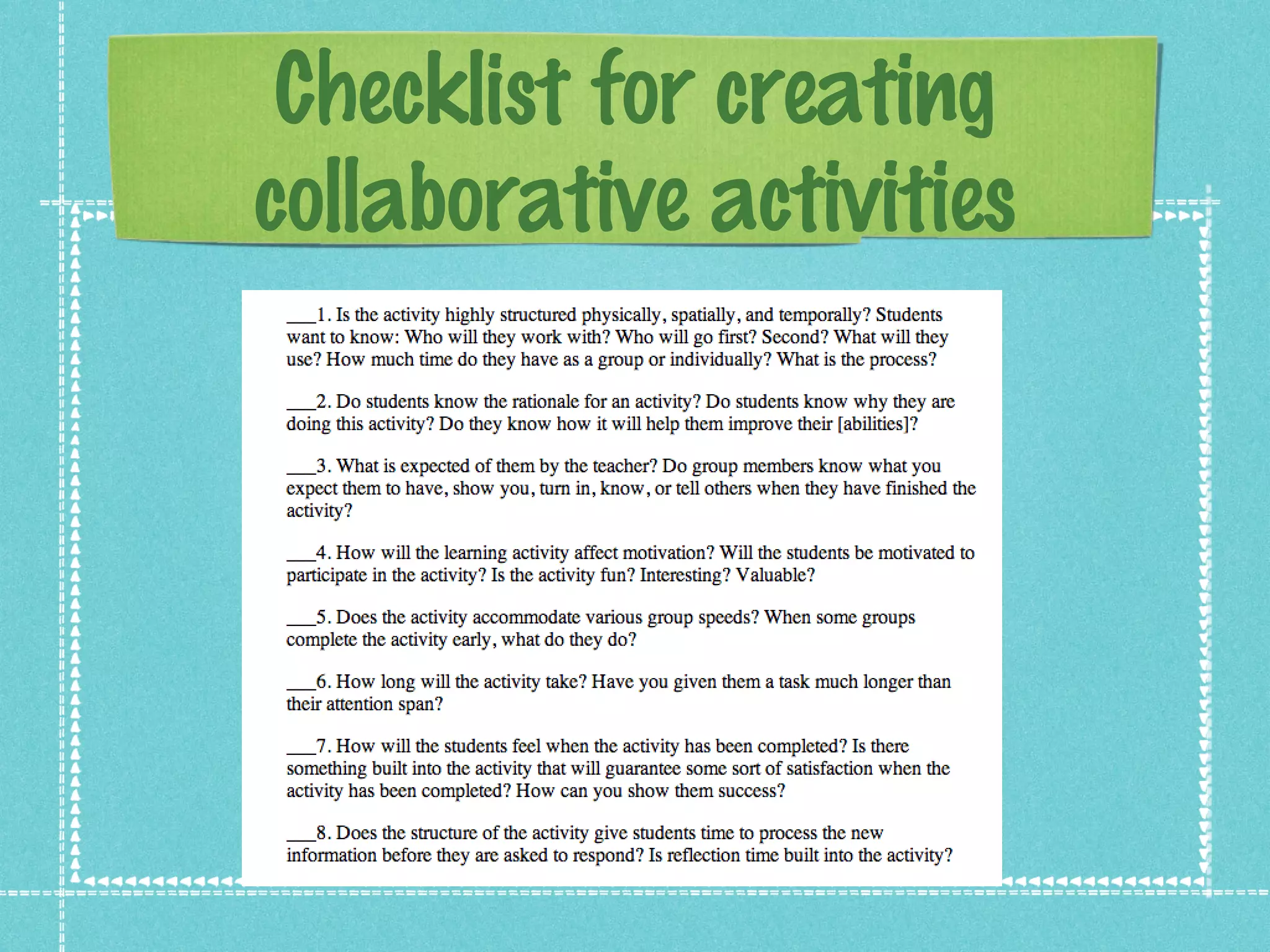Checklist for creating
collaborative activities
 