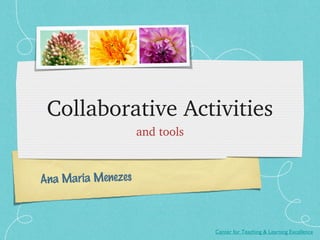 Collaborative Activities
                    and tools



Ana Maria Menezes



                                Center for Teaching & Learning Excellence
 