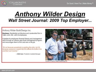 Do Good | Have Fun | Make Money




   Anthony Wilder Design
Wall Street Journal: 2009 Top Employer...




                                                        7
 
