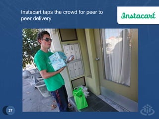 27 
Instacart taps the crowd for peer to 
peer delivery 
 