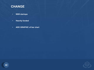 42 
CHANGE 
• 9000 startups 
• Heavily funded 
• ADD GRAPHIC of bar chart 
 