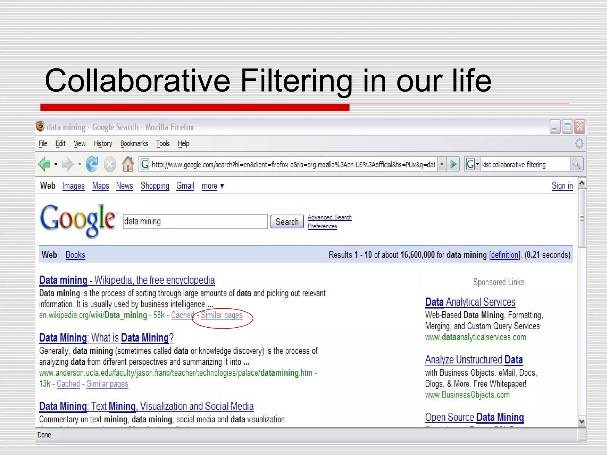 Collaborative Filtering in our life
 