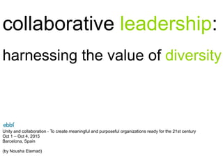 collaborative leadership:
harnessing the value of diversity 
 
 Unity and collaboration - To create meaningful and purpose...