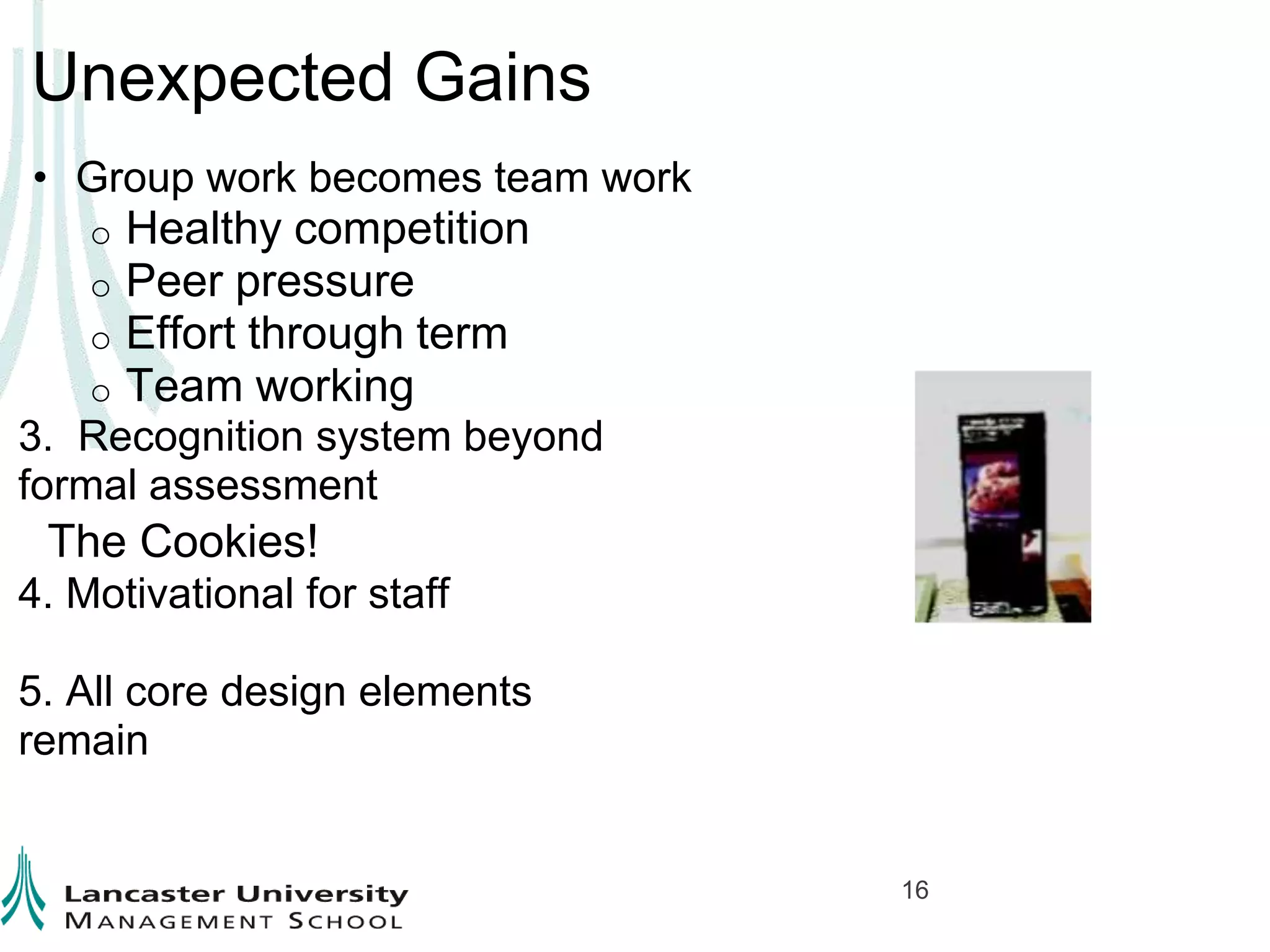 Teaching and Learning Challenges identified 2004How to set current innovation and management practices alongside theoretical analysisDeveloping critical analytical skill relating to the business pressMotivation80/20 rulePlagiarism6