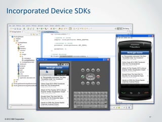 Incorporated Device SDKs




                            17
© 2012 IBM Corporation
 