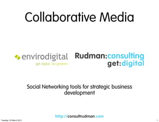 Collaborative Media




                         Social Networking tools for strategic business
                                         development



Tuesday, 22 March 2011                                                    1
 
