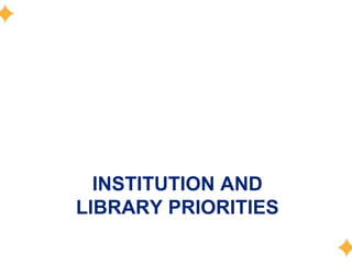 INSTITUTION AND
LIBRARY PRIORITIES
 