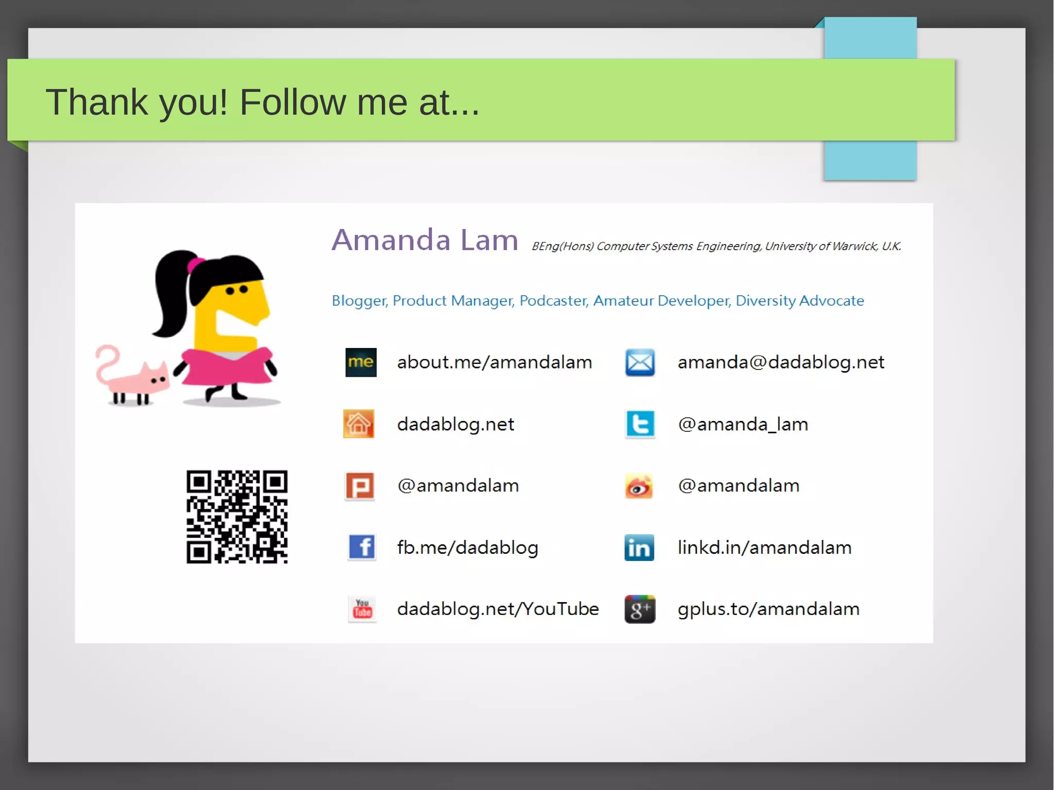 Thank you! Follow me at...

 