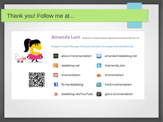 Thank you! Follow me at...

 