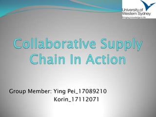 Collaborative Supply Chain In Action Group Member: Ying Pei_17089210                          Korin_17112071 