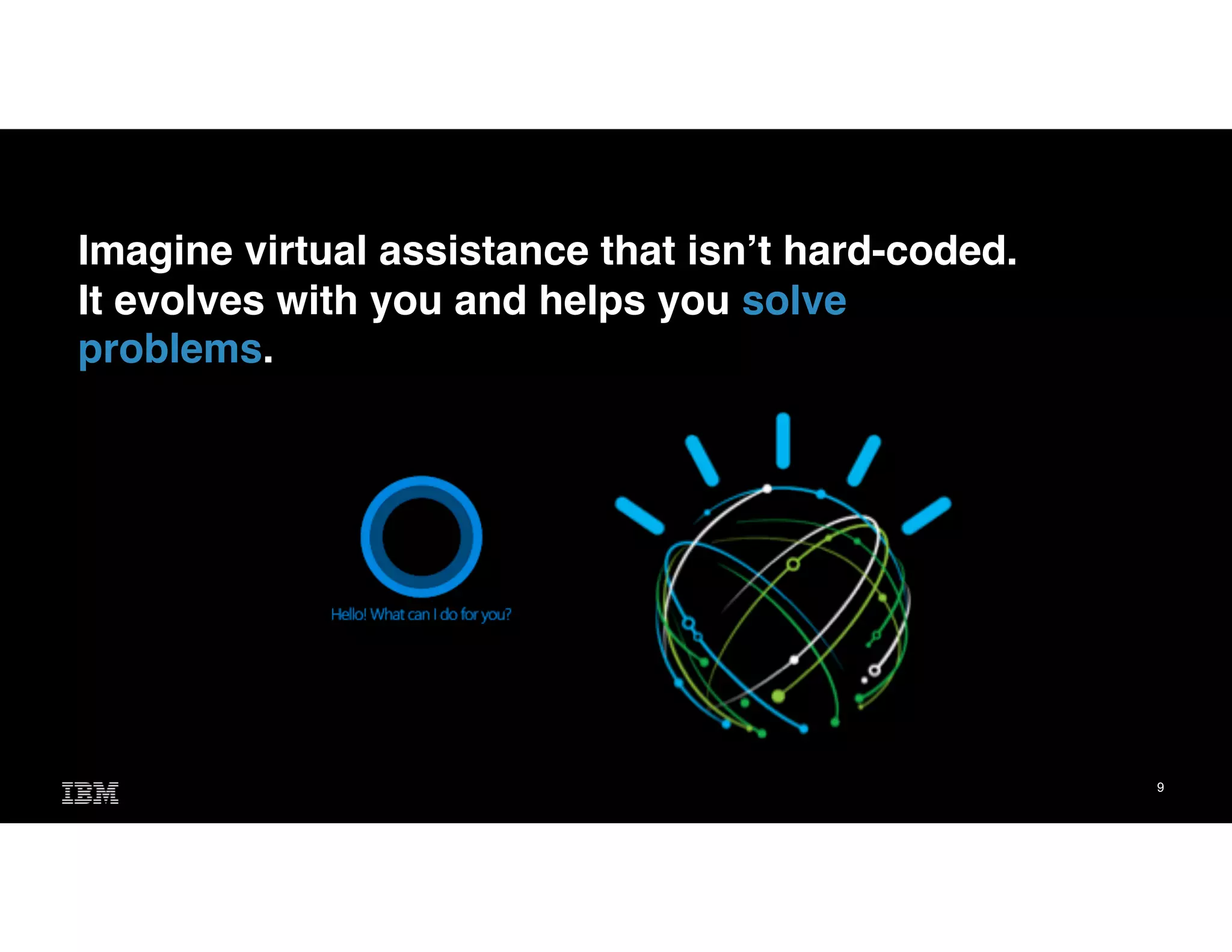9
Imagine virtual assistance that isn’t hard-coded.
It evolves with you and helps you solve
problems.
 