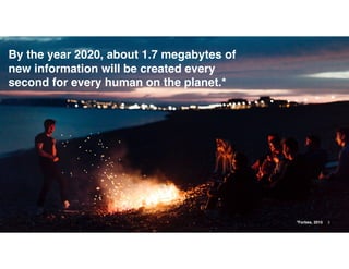 3
By the year 2020, about 1.7 megabytes of
new information will be created every
second for every human on the planet.*
*F...