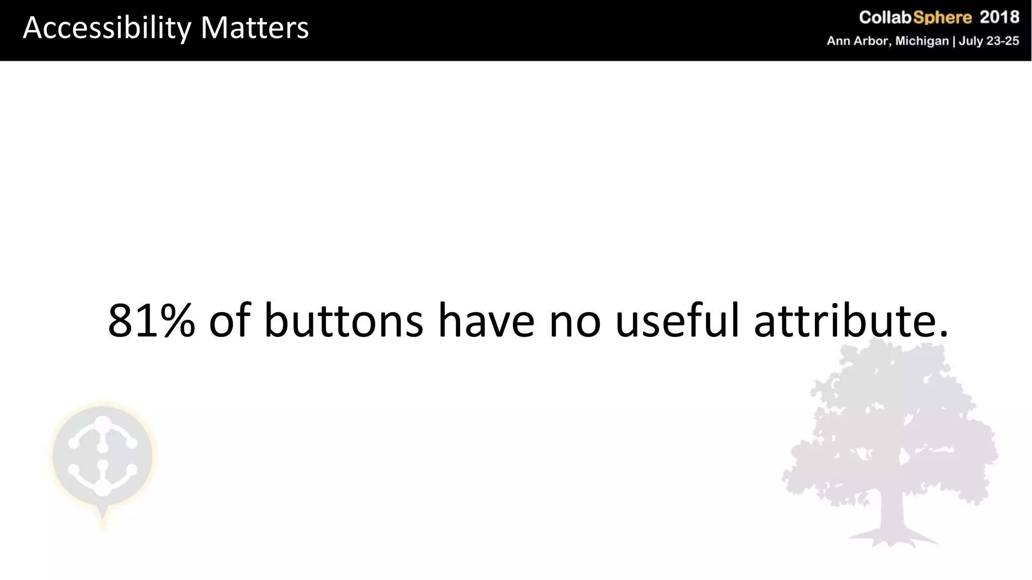Accessibility Matters
81% of buttons have no useful attribute.
 