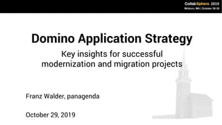 Domino Application Strategy
Key insights for successful
modernization and migration projects
Franz Walder, panagenda
October 29, 2019
 