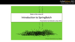 Data is the new oil


Introduction to SpringBatch


Presentation by Slobodan Lohja 2021
Photo illustration by Slate
 