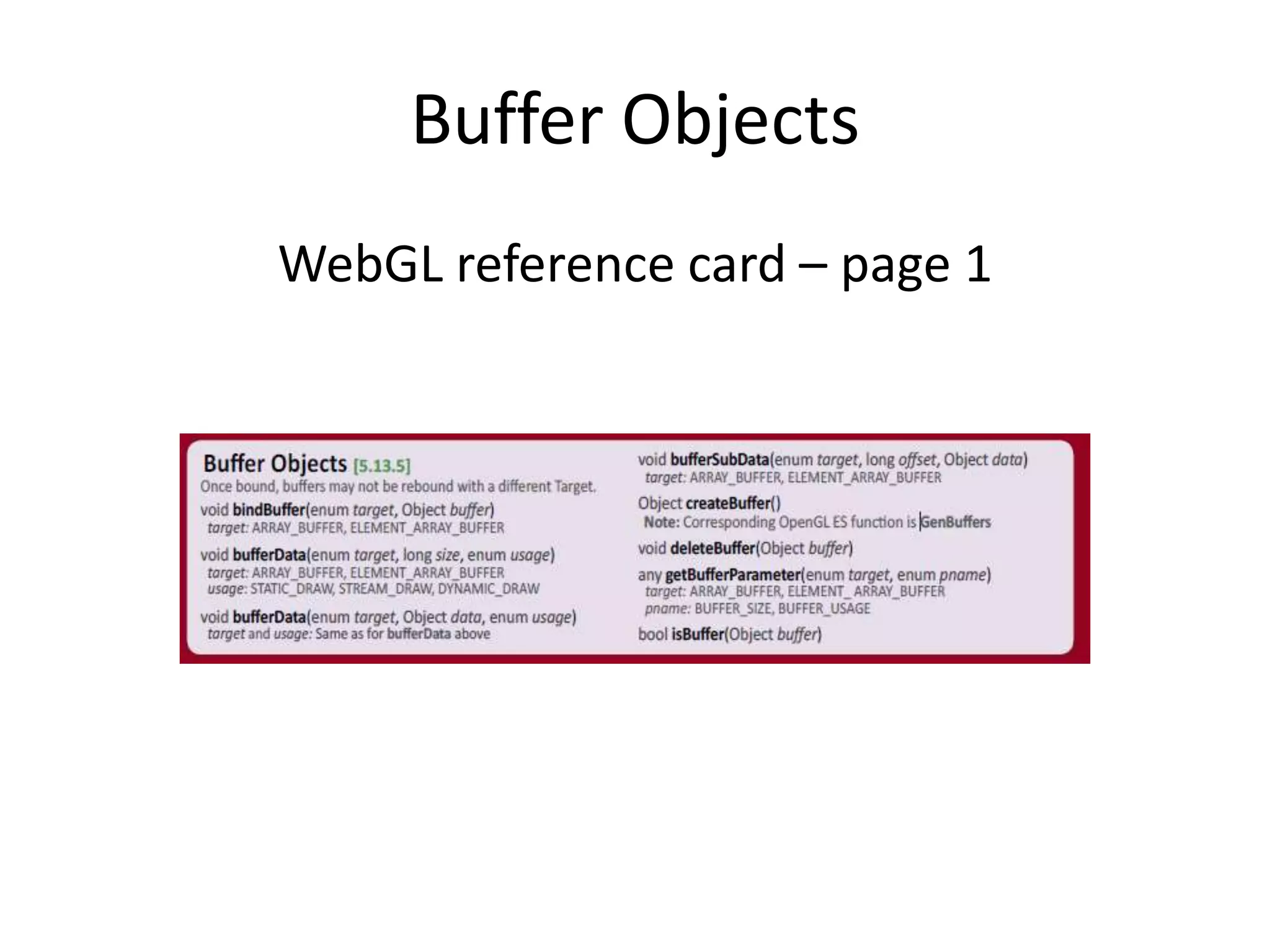 Buffer ObjectsWebGL reference card – page 1