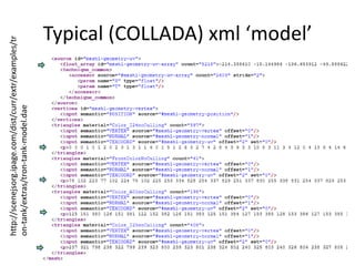 Typical (COLLADA) xml ‘model’http://scenejsorg.ipage.com/dist/curr/extr/examples/tron-tank/extras/tron-tank-model.dae