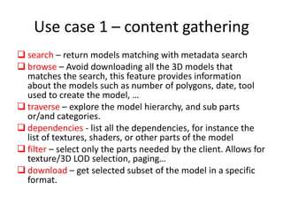 What is REST 3D ?3D as a web servicehttp://rest3d requestWeb ServerClient applicationResponse documentCloud Storage