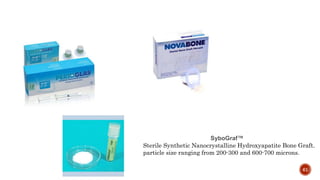 61
SyboGraf™
Sterile Synthetic Nanocrystalline Hydroxyapatite Bone Graft.
particle size ranging from 200-300 and 600-700 microns.
 