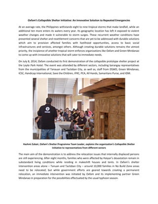 Collapsible shelter initiative | DOC | Developmental Sites | Real Estate