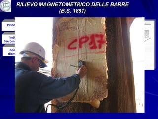 RILIEVO MAGNETOMETRICO DELLE BARRE
                    (B.S. 1881)

 Principio dell’induzione magnetica
              V = L· v · I

    Individuazione di materiali
ferromagnetici nel cls o murature

   Spessore copriferro e
  diametro delle armature
 