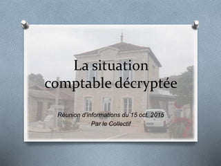 La situation
comptable décryptée
Réunion d’informations du 15 oct. 2015
Par le Collectif
 