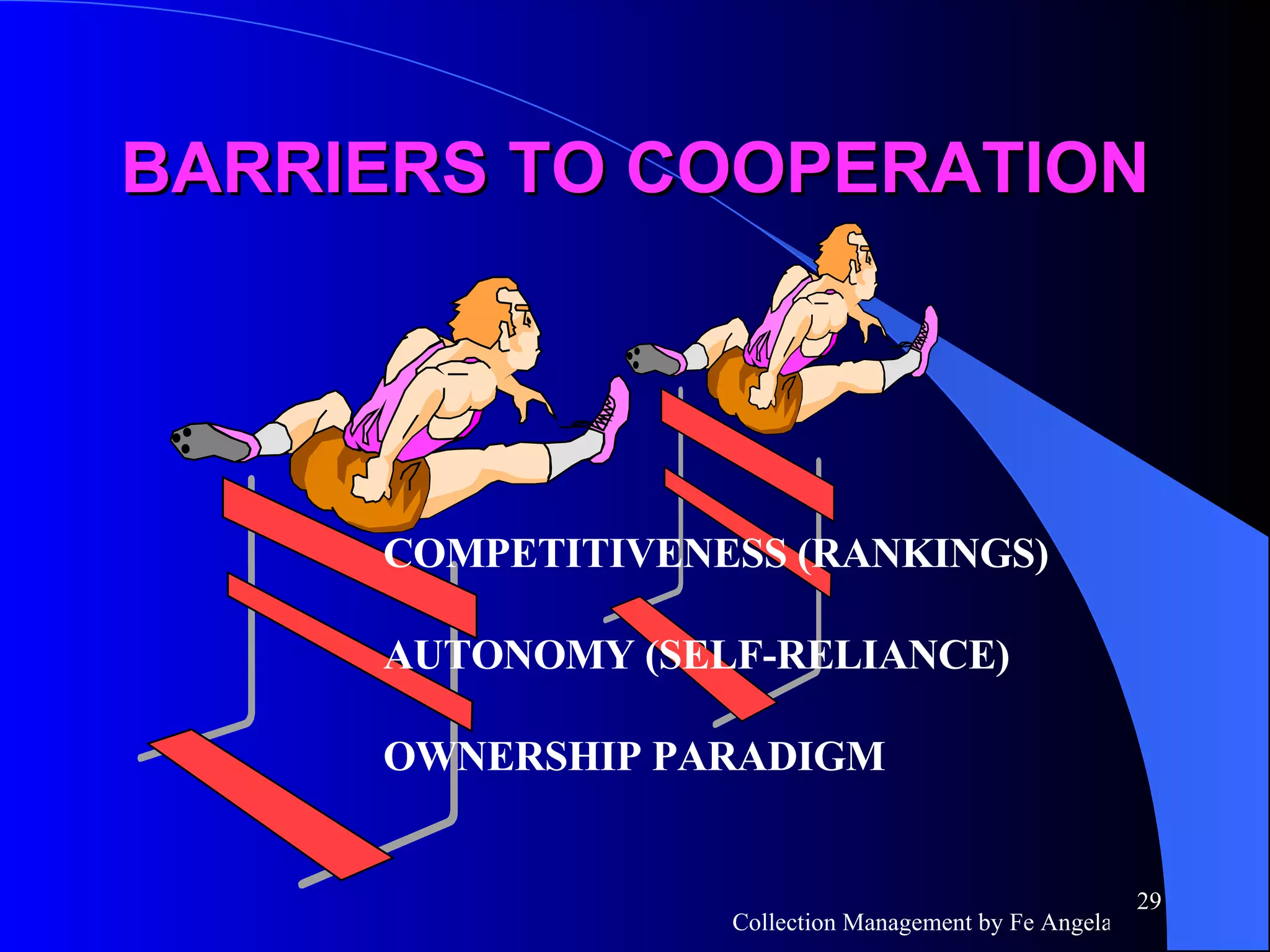 BARRIERS TO COOPERATION COMPETITIVENESS (RANKINGS) AUTONOMY (SELF-RELIANCE) OWNERSHIP PARADIGM 