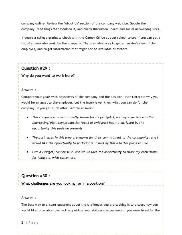 collection of job interview questions and the answers