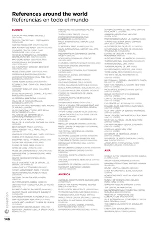 References around the world
Referencias en todo el mundo
EUROPE
EUROPEAN PARLIAMENT, BRUSSELS
(BELGiUM)
DR BYEN CONCERT HALL, COPENHAGEN
(DEnMarK)
AUDI AG, INGOLSTADT (DEUtsCHLanD)
BERLIN ARENA O2, BERLIN (DEUtsCHLanD)
CONGRESS CENTER DÜSSELDORF,
DÜSSELDORF (DEUtsCHLanD)
MÜNCHEN INTERNATIONAL CONGRESS
CENTRE, MÜNCHEN (DEUtsCHLanD)
IMAX DOME, BERLIN (DEUtsCHLanD)
KONGRESSHAUS, BADEN-BADEN
(DEUtsCHLanD)
KULTURZENTRUM BERGHEIM, BERGHEIM
(DEUtsCHLanD)
MESSE DÜSSELDORF (DEUtsCHLanD)
DISSENY HUB, BARCELONA (EsPaÑa)
AEROPUERTO INTERNACIONAL T1 EL PRAT,
BARCELONA (EsPaÑa)
TORRE AGBAR, BARCELONA (EsPaÑa)
F.C. BARCELONA - CAMP NOU, BARCELONA
(EsPaÑa)
AEROPORT SON SANT JOAN, MALLORCA
(EsPaÑa)
ESTADI RCD ESPANYOL, CORNELLÀ-EL PRAT,
BARCELONA (EsPaÑa)
LA PEDRERA, BARCELONA (EsPaÑa)
PALAU DE LA MÚSICA CATALANA,
BARCELONA (EsPaÑa)
ESTADIO SANTIAGO BERNABEU. REAL MADRID
CF, MADRID (EsPaÑa)
MUSEO NACIONAL CENTRO ARTE REINA
SOFÍA, MADRID (EsPaÑa)
PALACIO DE LOS DEPORTES DE LA
COMUNIDAD, MADRID (EsPaÑa)
TORRE FOSTER, MADRID (EsPaÑa)
PALAU DE LA MÚSICA VALENCIANA, VALENCIA
(EsPaÑa)
EESTI KONSERT, TALLIN (Estonia)
PÄRNU KONSERT HALL, PÄRNU, TALLIN
(Estonia)
VANEMUISE CONCERT HALL, TARTU (Estonia)
CINEMA RITZ, HELSINKI (finDLanD)
SANDPIPER HOTEL, HYVINKAA (finDLanD)
SUOMI-FILM, HELSINKI (finDLanD)
CASINO DE PARIS, PARIS (franCE)
OPÉRA DE LYON, LYON (franCE)
MUSÉE DES CONFLUENCES, LYON (franCE)
AMPHITHÉÂTRE DU GRAND LOUVRE, PARIS
(franCE)
CENTRE GEORGES POMPIDOU, PARIS
(franCE)
ECOLE D’ARCHITECTURE DE VERSAILLES,
VERSAILLES (franCE)
LVMH LOUIS VUITTON, PARIS (franCE)
MAISON JEAN MONNET, PARIS (franCE)
GEORGIAN NATIONAL MUSEUM, TBILISI
(GEorGia)
NATIONAL OPERA THEATER, ATHENS
(GrEECE)
OLYMPION CINEMA, KOZANI (GrEECE)
UNIVERSITY OF TESSALONICA, PALEO FALIRO
(GrEECE)
BUDAPEST AIRPORT, BUDAPEST (HUnGarY)
SINCORD TRADE AND SERVICE, BUDAPEST
(HUnGarY)
ÍSAFJÖRDUR AIRPORT, ÍSAFJÖRDUR (iCELanD)
SAM-FÉLAGIO EHF, REYKJAVIK (iCELanD)
HÁSKÓLABÍÓ UNIVERSITY CINEMA, REYKJAVIK
(iCELanD)
CONVENTION CENTER, DUBLIN (irELanD)
PONTIFICIA UNIVERSITÀ DELLA SANTA CROCE,
ROMA (itaLia)
FIERA DE MILANO CONGRESSI, MILANO
(itaLia)
TEATRO VERDI, TRIESTE (itaLia)
CENTRE DE CONFERENCES CCK2,
LUXEMBOURG (LUXEMBoUrG)
MALTA INTERNATIONAL AIRPORT, LUGA
(MaLta)
LE MERIDIEN, SAINT JULIAN’S (MaLta)
MALTA INTERNATIONAL AIRPORT, VALLETTA
(MaLta)
MEDITERRANEAN CONFERENCE CENTRE,
VALETTA (MaLta)
ACADEMISCH ZIEKENHUIS, UTRECHT
(nEDErLanD)
CULTUREEL CENTRUM, SCHALM (nEDErLanD)
EINDHOVEN STADION, EINDHOVEN
(nEDErLanD)
F. C DORDRECHT STADION, PLATTEGROND
(nEDErLanD)
MINISTRY OF JUSTICE, AMSTERDAM
(nEDErLanD)
OLYMPIA HALL, HAMMAR (norGE)
OSLO KINO CINEMAS, OSLO (norGE)
STATOIL GULLFAKS B, NORTH SEA (norGE)
KOSZALIN PHILARMONIC, KOSZALIN (PoLsKa)
COLLEGIUM MAIUS UAM, POZNAŃ (PoLsKa)
CENTRO DE CONGRESSOS DE LISBOA
(PortUGaL)
TEATRO MUNICIPAL DE BRAGANÇA
(PortUGaL)
UNIVERSIDADE AVEIRO (PortUGaL)
THE UN´s XX HALL FOR HUMANS RIGHT AND
THE ALLIANCE OF CIVILIZATIONS, GENEVA
(sWitZErLanD)
ANAPA TENNIS STADIUM, YALTA (UKrainE)
CINEMA THEATER ZOLOTOY DUKE ODESSA,
ODESSA (UKrainE)
CONFERENCE HALL OF UKRSIBBANK, KIEV
(UKrainE)
METALLIST STADIUM, KHARKIV (UKrainE)
PRESS CENTRE OF PRESIDENT OF UKRAINE,
KIEV (UKrainE)
THE CRYSTAL, SIEMMENS HQ, LONDON
(UnitED KinGDoM)
SSE HYDRO, GLASGOW (UnitED KinGDoM)
GLASGOW´S SCOTTISH EXHIBITION AND
CONFERENCE CENTRE (UnitED KinGDoM)
BIRMINGHAM SYMPHONY HALL (UnitED
KinGDoM)
BRITISH LIBRARY, LONDON (UnitED KinGDoM)
BOLDLEIN LIBRARY, OXFORD (UnitED
KinGDoM)
THE ROYAL SOCIETY, LONDON (UnitED
KinGDoM)
THE SAGE GATESHEAD, NEWCASTLE (UnitED
KinGDoM)
UNIVERSITY OF LONDON (UnitED KinGDoM)
MICROSOFT AUDITORIUM, LONDON
(UnitED KinGDoM)
AMERICA
ASAMBLEA CONSTITUYENTE, BUENOS AIRES
(arGEntina)
EDIFICIO YPF, PUERTO MADERO, BUENOS
AIRES (arGEntina)
MUSEO PERON, SAN VICENTE (arGEntina)
TEMPLO DE SALOMÂO, SÂO PAOLO (BrasiL)
FUNDAÇAO CREA, SÃO PAULO (BrasiL)
WORLD TRADE CENTER, SÃO PAULO (BrasiL)
MONTREAL PLANETARIUM, MONTREAL
(CanaDa)
CENTRO CULTURAL GABRIELA MISTRAL,
SANTIAGO DE CHILE (CHiLE)
UNIVERSIDAD SANTIAGO DE CHILE (CHiLE)
UNIVERSIDAD MANUELA BELTRÁN, SANTAFE
DE BOGOTÁ (CoLoMBia)
ASAMBLEA LEGISLATIVA, SAN JOSÉ
(Costa riCa)
MINISTERIO DE CULTURA, LA HABANA (CUBa)
TEATRO VILLAJUANA, SANTO DOMINGO
(rEPÚBLiCa DoMiniCana)
AUDITORIO DE SOLCA, QUITO (ECUaDor)
UNIVERSIDAD AUTÓNOMA DE HONDURAS,
TEGUCIGALPA (HonDUras)
CENTRO DE CIENCIAS Y ARTES AC,
MONTERREY (MÉXiCo)
AUDITORIO TORRE LAS AMÉRICAS (PanaMÁ)
TEATRO NACIONAL, ASUNCIÓN (ParaGUaY)
TEATRO NACIONAL, LIMA (PErÚ)
TEATRO MUNICIPAL DE LIMA (PErÚ)
UNIVERSIDAD DEL PACÍFICO, LIMA (PErÚ)
TORRE ANTEL, MONTEVIDEO (UrUGUaY)
THE WHITE HOUSE, WASHINGTON DC
(UnitED statEs)
MILSTEIN HALL, CORNELL UNIVERSITY, ITHACA,
NY (UnitED statEs)
NEW YORK HISTORICAL SOCIETY, NEW YORK
(UnitED statEs)
PACSI, PACIFIC SCIENCE CENTER, SEATTLE
(UnitED statEs)
BROAD INSTITUTE OF MIT, CAMBRIDGE
(UnitED statEs)
CAPITAL ONE BUILDING, VIRGINIA
(UnitED statEs)
CNN CENTER, ATLANTA (UnitED statEs)
EDWARD JONES AUDITORIUM, SAINT LOUIS
(UnitED statEs)
UCLA CNSI COURT OF SCIENCE, WESTWOOD
(UnitED statEs)
YAHOO! CENTER, SANTA MÓNICA, CALIFORNIA
(UnitED statEs)
BOHEMIAN NATIONAL HOUSE, NEW YORK
(UnitED statEs)
CINCINNATI MUSEUM CENTER, CINCINNATI
(UnitED statEs)
GOLDMAN SACHS, NEW YORK
(UnitED statEs)
UNIVERSITY OF NEBRASKA, LINCOLN
(UnitED statEs)
UNIVERSITY OF NORTH CAROLINA, CHAPEL
HILL (UnitED statEs)
AEROPUERTO INTERNACIONAL SIMÓN
BOLÍVAR, CARACAS (vEnEZUELa)
ASIA
HEYDAR ALIYEV CONGRESS CENTER, GABALA
(aZErBaiJan)
ARCAPITA BANK, MANAMA (BaHrain)
BAHRAIN INTERNATIONAL AIRPORT, MANAMA
(BaHrain)
BRUNEI HOSPITAL, NEGARA (BrUnEi)
CHINA INTERNATIONAL BANK, SHENZHEN
(CHina)
HONG KONG SPACE MUSEUM, HONG KONG
(CHina)
MUSEUM OF SCIENCE & TECHNOLOGY,
HONG-KONG (CHina)
SHANGHAI MUSEUM, SHANGHAI (CHina)
JSW CENTRE, MUMBAI (inDia)
BALI INTERNATIONAL CONVENTION CENTRE,
NUSA DUA BALI (inDonEsia)
MINISTRY OF TRANSPORTS AND
COMUNICATION, BAGDAD (iraK)
I.R.I.B. INTERNATIONAL CONFERENCE CENTER
HALL, TEHERAN (iran)
THE HEBREW UNIVERSITY OF JERUSALEM
(israEL)
CINEMA CITY JERUSALEM (israEL)
IBARAGI MUSEUM, TOKYO (JaPan)
146
collection
 