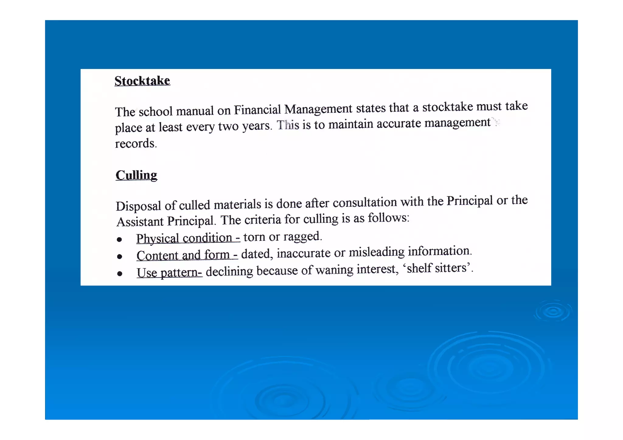 Collection development policy at Site 2